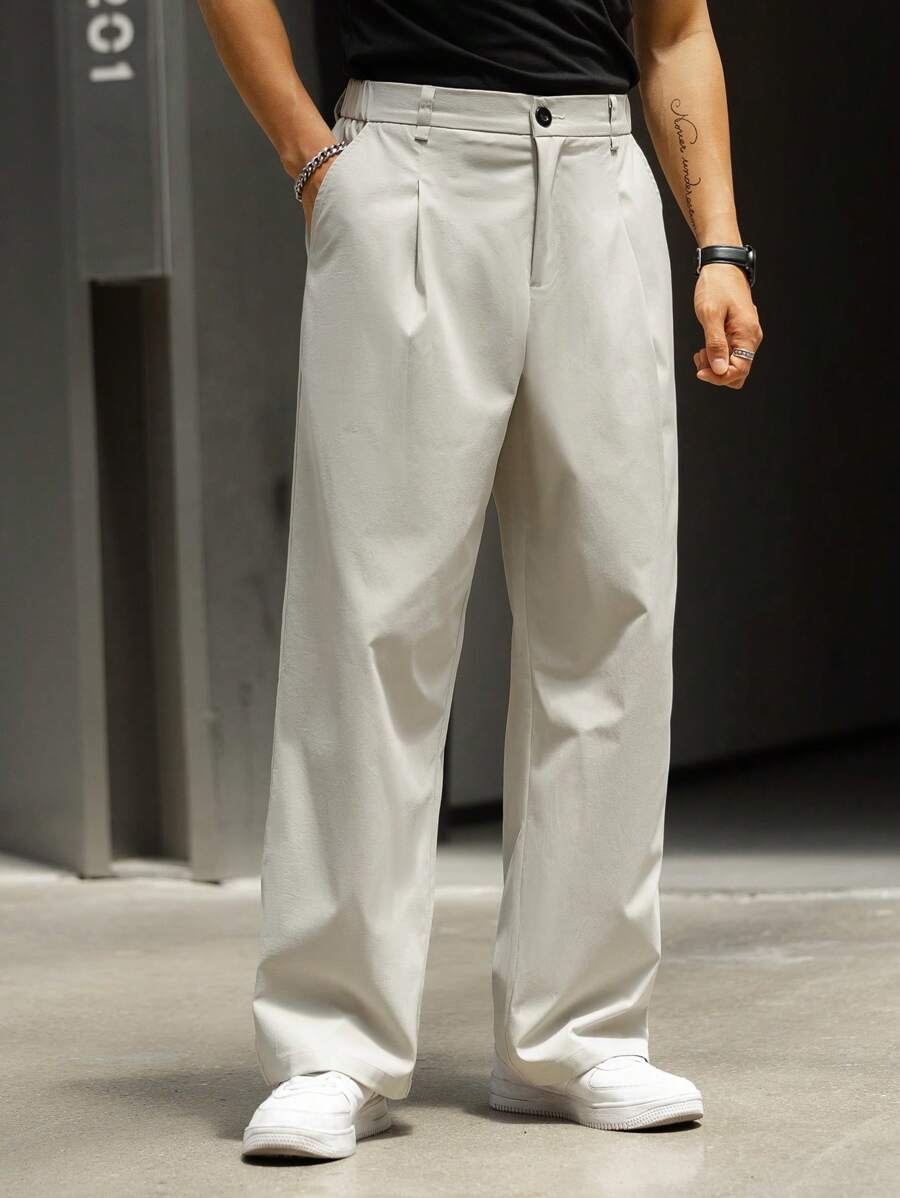 1 pieza Pantalones de estilo casual minimalista y de vanguardia, de corte holgado con pliegue simple y cintura semielástica, aptos para ocasiones como Día de Acción de Gracias, Día de San Valentín, Navidad, Día del Maestro, Carnaval, Pascua, Ramadán, Año Nuevo, Día de la Independencia, Día del Trabajo, Eid al-Fitr, Día de San Patricio, Año Nuevo Chino, Día del Padre