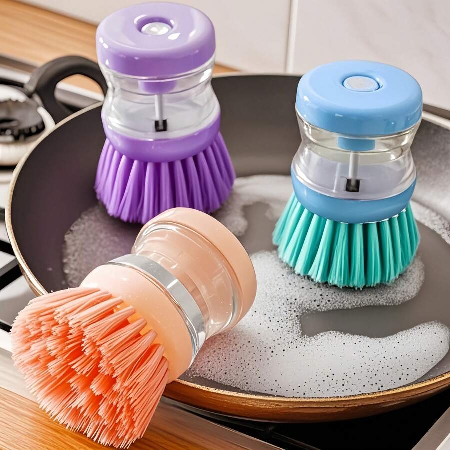 1pc Advanced Kitchen Cleaning Brush With Ergonomic Handle - Soft Bristles For Dishes, Pots, And Outdoor Use , Easy To Clean And Store, Suitable For Home And Restaurant, Kitchen Cleaning Tool | Ergonomic Kitchen Utensil | Plastic Handle Brush - Màu tím - Xem 1