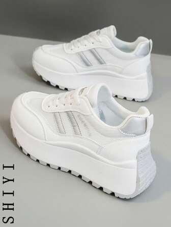 【厚底增高系列】2025春假新款女士休闲鞋白色厚底舒适运动鞋增高6cm适合矮个子女性运动风