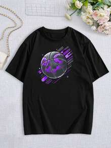 Camiseta gráfica de baloncesto negra para mujer, cuello redondo, manga corta, para aficionados al deporte, uso informal - Negro - Ver 3