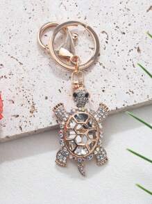 Cute Sea Turtle Keychain Lightweight Skeleton Design Full Colorful Rhinestone Inlaid Animal Turtles Charms Dangle Keyring Jewelry Metal Alloy Car Key Holder Handbag Backpack Ornament Accessories Gift For Friends