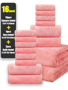 16pcs Coral Fleece Solid Color Towel Set: 70*140cm Super Soft Absorbent Quick Dry Bath Towel, 34*75cm Face Towel, 30*30cm Washcloth, Suitable For Bathroom, Swimming Pool, Home Decoration, Men & Women Back To School - Multicolor - View 3