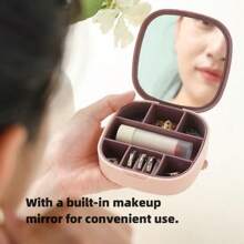 A Solid-Color TPR Mini Jewelry Box, A Portable Travel Organizer With A Mirror, Lightweight And Dust-Proof, Suitable For Storing Necklaces, Rings And Earrings, The Perfect Gift For Girls.