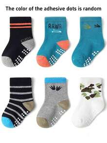 6pcs/12pcs Cartoon Star Print Anti-Slip Breathable Kids Socks, Boys & Girls Toddler Non-Slip Socks - Multicolor - View 3
