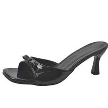 High Heel Slippers For Women 2025 New Summer Outdoor Square Toe Stiletto One-Strap Bowknot Sandals Versatile Elegant Girl Shoe - Burgundy - View 7