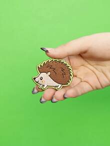 1pc Cute Happy Hedgehog Embroidery Patch, Iron On/Sew On DIY Decor For Apparel, Bags, Shoes, Accessories - Beige - View 3