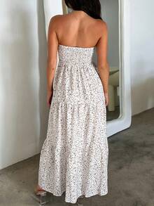 Women Floral Print Maxi Tube Dress Strapless Flowy Long Bandeau Dress Y2K Open Back Sundress Summer Beachwear - màu nâu - Xem 3