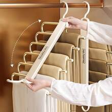 1pc High-Quality Folding Pants Rack - Multi-Layer, Space-Saving Plastic Pants Hanger With Anti-Slip Handle, Suitable For Home, Clothes Rack, Clothes Clips, Invisible