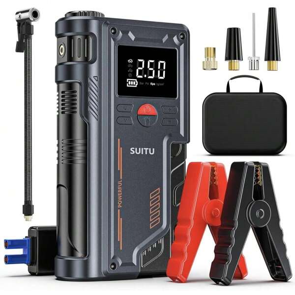 8000A 150PSI Jump Starter With Air Compressor, 12V Portable Car Battery Charger For All Gas And 10.0L  Engines, Car Starter Jump Box With Jumper Cable, 3 Modes Flashlight And Storage Case