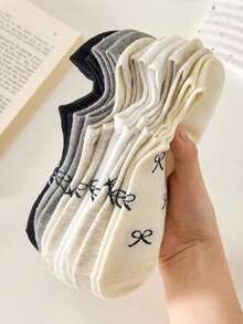 5 Pairs Women's Sweet Bow Knot Simple Boat Socks Invisible Socks Suitable For Spring&Summer - Multicolor - View 5