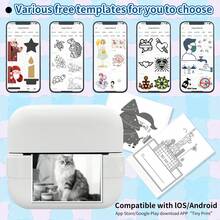 Impressora Térmica Portátil Miniatura, Criador de Adesivos sem Tinta com 5 Rolos de Papel de Impressão, Impressora de Bolso para Notas, Imagens, Fotos, Diários, DIY, Compatível com iOS e Android