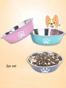 3pcs Set Stainless Steel Non-Slip Pet Bowls, Dog Food Water Bowls For Medium/Small Pets - Multicolor - View 7