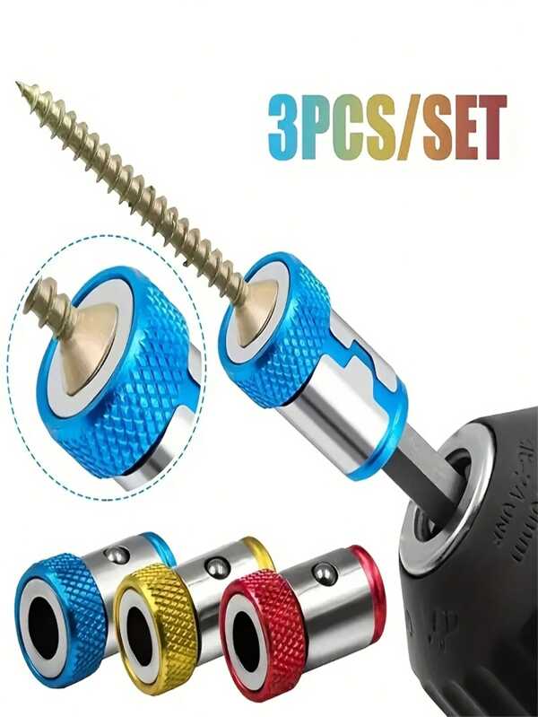 1/3 piezas Anillos magnéticos para tornillos, anillos magnetizados antideslizantes, tornillos magnetizados de aleación para destornillador hexagonal y broca de taladro eléctrico