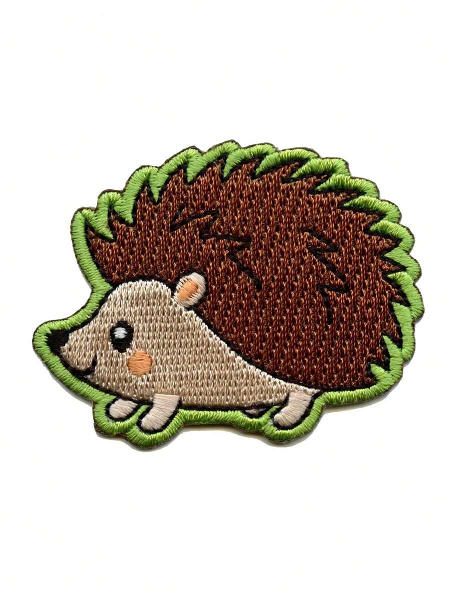 1pc Cute Happy Hedgehog Embroidery Patch, Iron On/Sew On DIY Decor For Apparel, Bags, Shoes, Accessories - Beige - View 1