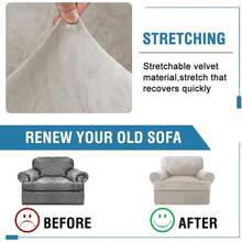 Sofa Cover 3 Piece T Cushion Loveseat Slipcovers Thick Velvet Couch Cover Stretch T Cushion Sofa Covers For 2 Cushion Couch With 2 Individual T Cushion Covers Washable, Stone Blue - 麥片 - 查看 6