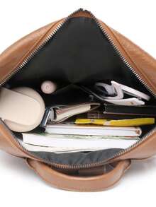 Mochila cuadrada de nailon para mujer con diseño simple, mochila de gran capacidad estilo universitario - Marrón - Ver 5