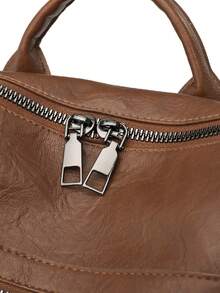 Mochila cuadrada de nailon para mujer con diseño simple, mochila de gran capacidad estilo universitario - Marrón - Ver 7