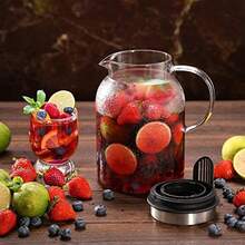 Glass Water Pitcher Fruit Infuser Pitcher With Removable Lid High Heat Resistance Infusion Carafe For Hot Cold Water FlavorInfused Beverage And Iced Tea 2 Qt - Clear - View 6