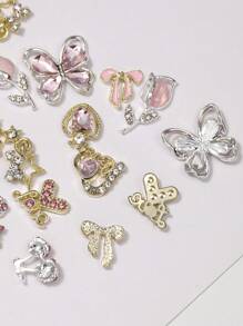 24 Nail Accessories, Y2k Alloy Nail Art Rhinestone Accessories, 3D Heart-Shaped Star Bow Rhinestone Cherry Nail, Gemstone Shiny Jewelry, Nail Decoration Accessories And Supplies