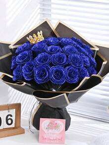 20/10支闪亮玫瑰花束，DIY人造闪光玫瑰花束，红色仿真花，人造玫瑰，永不凋谢的闪亮人造玫瑰花束，适用于周年纪念、订婚、结婚礼物、家居装饰、办公室和厨房装饰、派对装饰、房间装饰、情人节装饰、母亲节装饰、情人节礼物、生日礼物、毕业礼物（不含礼品袋） - 彩色 - 查看 2