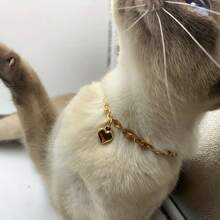 1 Adjustable Gold Heart Pendant Cat Collar Necklace - Stainless Steel, Elegant Accessory For Cats And Small Pets, Cat Accessories