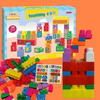 123 Learning Building Blocks, Educational Number Blocks For Baby Over 12 Months, 30 Pcs Building Blocks And Number Decal Match, Kids Toys For Boys And Girls, Baby Shower Gifts, Fine Motor For Kids