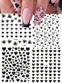4 件 3D 心形指甲贴纸，黑色爱情情人节可爱卡通情侣自粘艺术贴纸，亮面 DIY 美甲配件美甲技巧 - 黑色 - 查看 8