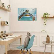 [Funny Sea Turtle Art] Funny Sea Turtle Bathroom Wall Art Canvas Painting Ocean Animal Pictures Ready To Hang