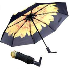 NPCQUN Travel Essentials - Paraguas resistente al viento, compacto, plegable, automático, fuerte y portátil, resistente al viento, plegable pequeño paraguas para lluvia - Flor amarillo - Ver 2