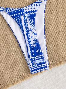 Bộ 2 món bikini gợi cảm hở lưng, họa tiết sóng biển toàn thân, kiểu đan chéo, dành cho nữ, thích hợp cho kỳ nghỉ biển, biểu diễn sân khấu và hòa nhạc mùa hè. - Màu xanh lam - Xem 5