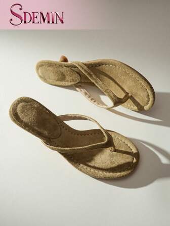 SDEMIN 夏季新款女士纯色拖鞋，优雅度假鞋，休闲沙滩高跟凉鞋，时尚一脚蹬高跟鞋，适合正装