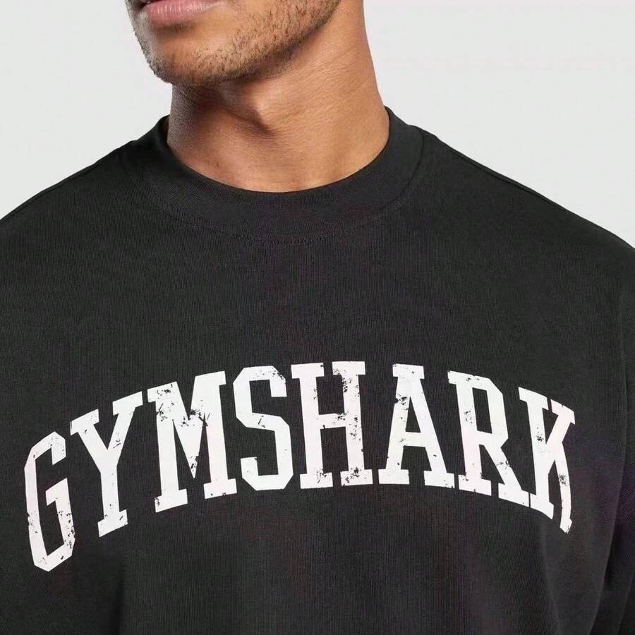 Gym Shark Combed Cotton Breathable Fitness Sports Short Sleeve - màu đen - Xem 1