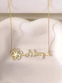 Personalized Floral Name Necklace, Stainless Steel Daisy Heart Pendant With Customized Handwritten Letter Beads, Elegant Jewelry For Women, Versatile Daily Accessory, English Name Only