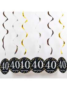 6pcs/1set Black Rose Gold PVC Spiral Hanging Ornaments For 18th/21th/30th/40th/50th/60th/70th Birthday Decorations Party Background Decoration Supplies