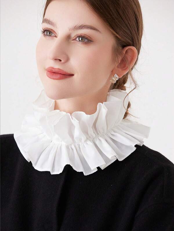 1 pezzo Collo con volant staccabile, collo in stile palazzo con lacci, in tessuto bianco e nero, accessorio da collo alla francese