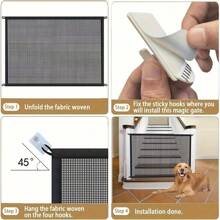 Pet Isolation Fence, Isolation Net Barrier Indoor Safety Protection No Drilling Required, Foldable Pet Gate With Pet Door, Portable Pet Safety Barrier, Easy-To-Set Indoor/Outdoor Pet Fence, Durable Lightweight Design, Safe Buckle Closure