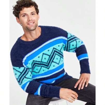 Holiday Lane Men's Fair Isle Crewneck Long-Sleeve Sweater
