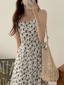 Summer Ditsy Floral Loose Strap Casual Dress, Flattering