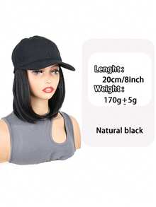 8 英寸帽子假发，合成短鲍勃直发假发，带黑色棒球帽，可调节帽子假发，带直发合成接发，适合女性女孩 - 彩色 - 查看 9