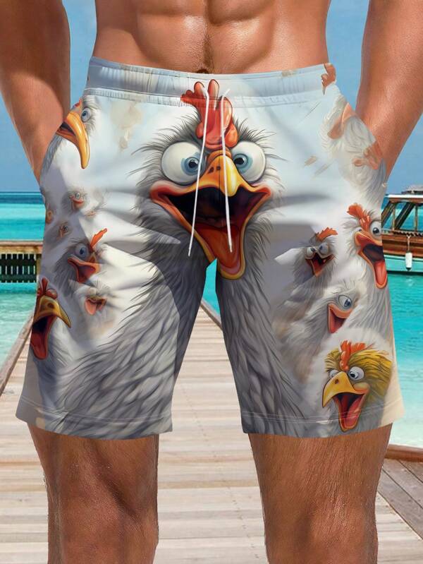 Pantalones cortos de playa de verano para hombre con estampado 3D de ojos grandes de pollo - de secado rápido