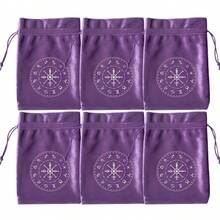 6 件涤纶抽绳袋，适用于塔罗牌、神圣几何/星座设计、可重复使用的神谕卡、水晶、珠宝和礼品、女士派对用品收纳袋、旅行必需品礼物