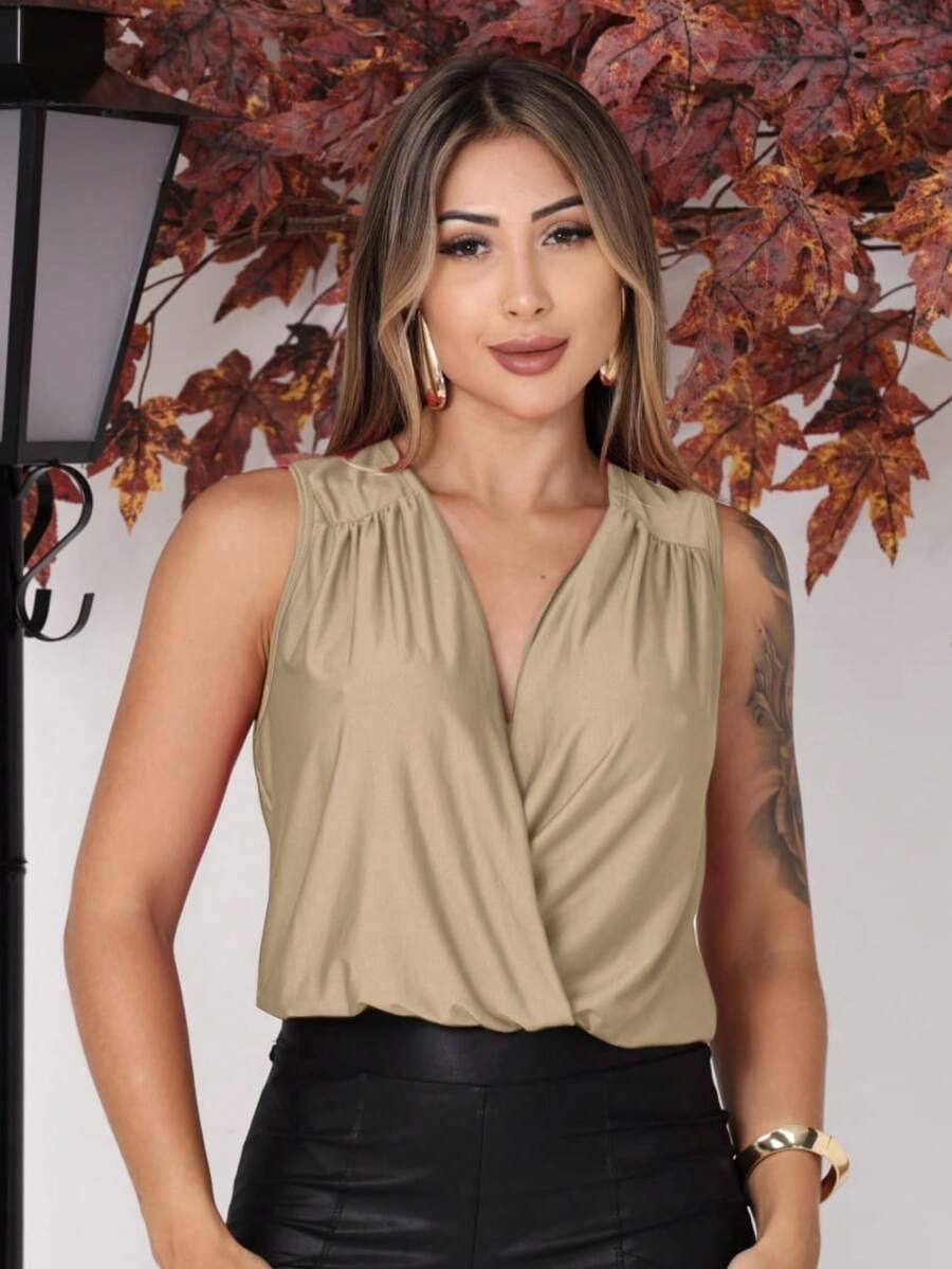 Women's Tank Top Suplex Simple Casual Party Crisscross Wrinkled Asymmetrical Night - 米色 - 查看 1