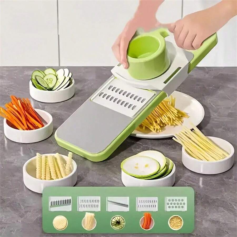 7pcs Multi-Function Vegetable Slicer And Grater Set, Interchangeable Stainless Steel Blades, Manual Stainless Steel Kitchen Cutter And Shredder, Ideal For Potatoes, Carrots, Cucumbers