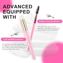 Lash Shampoo Kit Eyelash Extension Cleanser 60ml + Rinse Bottle + Brushes Eyelash Shampoo For Lash Extensions Natural Lashes Profional Home Use Lash Shampoo Kit - Pink - View 4