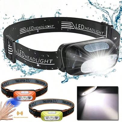 1 Stück Wiederaufladbarer LED Stirnlampe - Verstellbar, Bewegungsaktivierte Freihändige Taschenlampe für Angeln, Camping, Lesen & Grillen, Outdoor, Tragbar, Laufen