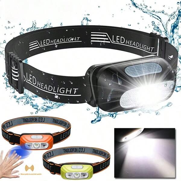 1PC Rechargeable LED Headlamp - Adjustable, Motion-Activated Hands-Free Flashlight For Fishing, Camping, Reading & BBQs, Outdoor, Portable, Running
