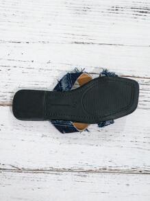 Minimalista Primavera/Verano Mujer Zapatillas planas de denim, Sandalias casuales de moda, Azul Elegante Sandales plana, Estilo europeo y americano rojo