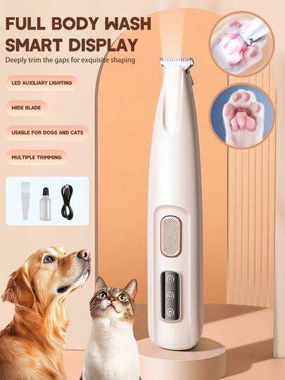 专业宠物美容剪刀带 LED 灯 - 18 毫米刀片宽度，电池/USB 供电，可充电锂聚合物，适用于狗和猫，私密和个人区域剃须刀，低噪音和防水，USB 可充电电动修剪器带 LED，适用于爪子、眼睛、耳朵、脸部、臀部，小狗喂养，猫用品，狗用品，动物母亲节礼物