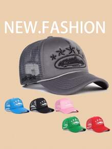 1pc Y2K Style Women's Embroidered 5-Pointed Star Sponge Drawstring Mesh Baseball Cap, Adjustable, Casual Outdoor Sun Hat For Spring/Autumn Travel, Beach, Suitable For Men Y2K Fashion Youth Cap