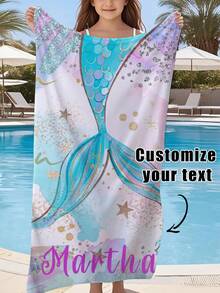 1pc Customizable Text Printed Bath Towel, Beach Towel, Personalized Towel, Children Towel, Pool Towel, Bathroom Towel, Vacation Gift, Beach Accessory, Outdoor Travel, Beach Essential, Suitable For Beach, Pool, Bathroom, Swimming Venue - Multicolor - View 3